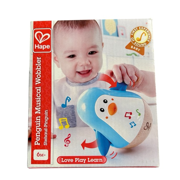 Hape Penguin Musical Wobbler Baby Toy - Blue and White - 6+ Months - Picture 1 of 3
